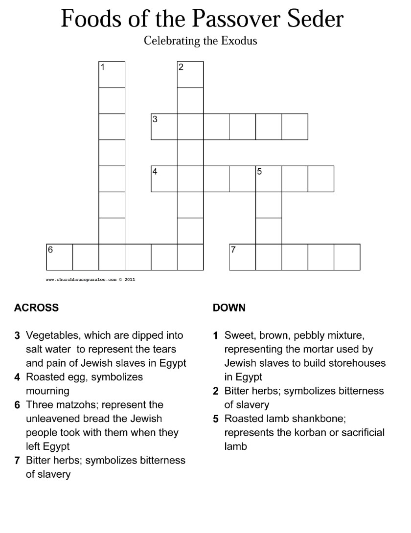 Passover Seder Crossword Puzzle